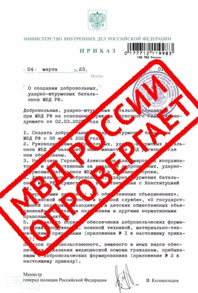 МВД РФ назвало фейком опубликованный в Сети приказ о создании штурмовых батальонов