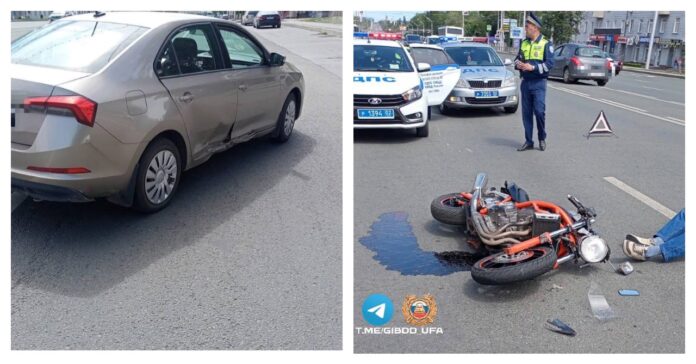 В Уфе в ДТП со Skoda Rapid пострадал водитель мотоцикла без прав
